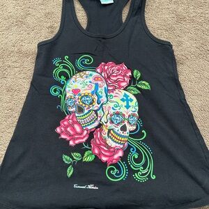 Ed Hardy Black Tank with Vibrant Skull and Rose Art